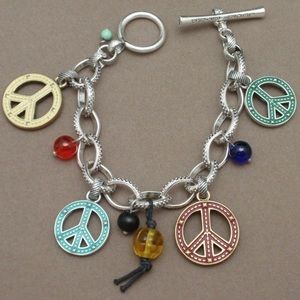 Lucky Brand Charm Bracelet Peace Signs and Beads